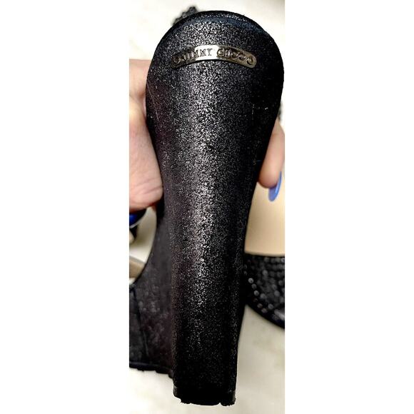 Jimmy Choo Gun Metallic Pable Crystal Hematite studs wedge sandal Heels Ankle 39 - Picture 7 of 16